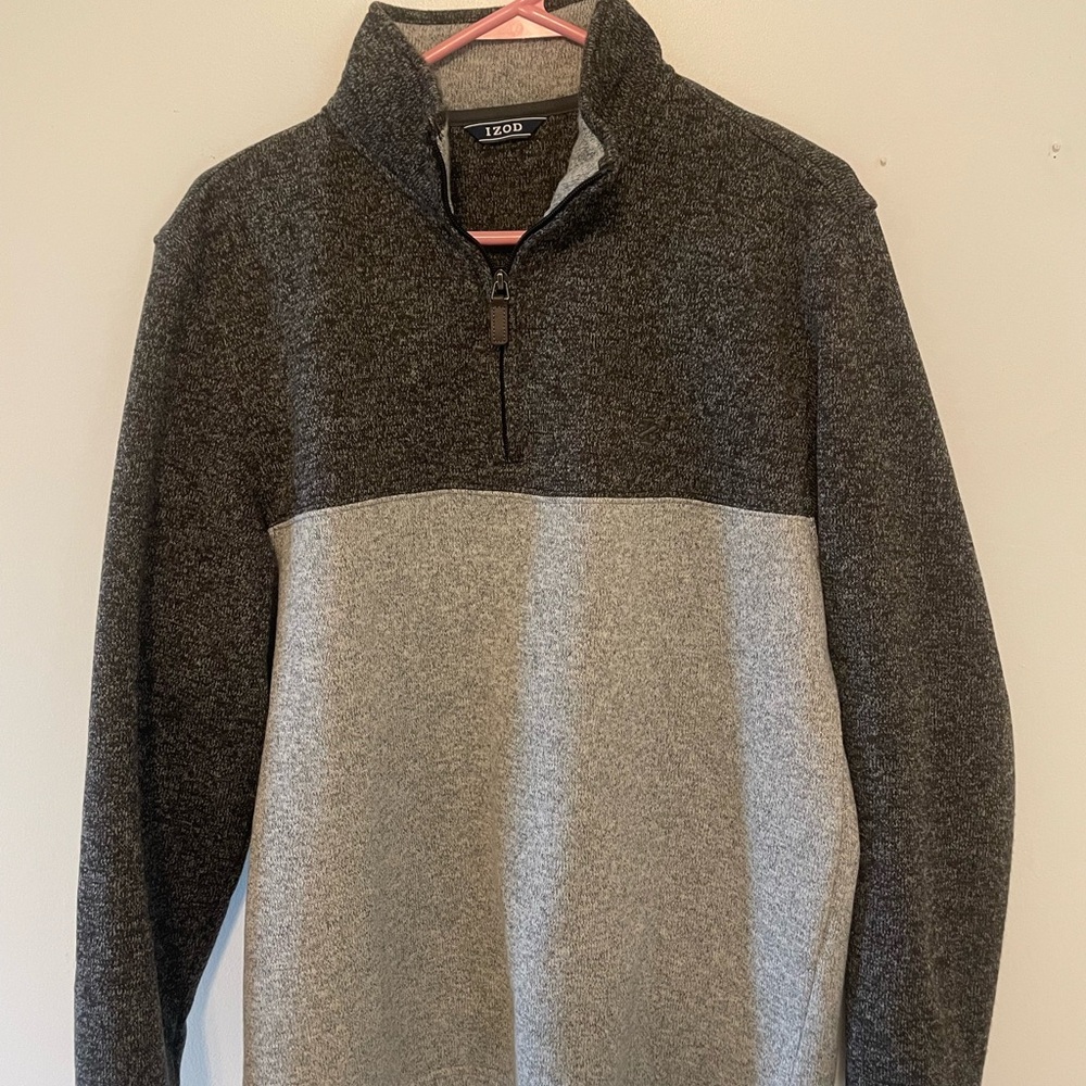 Mens Izod Gray Zip Up Sweater
